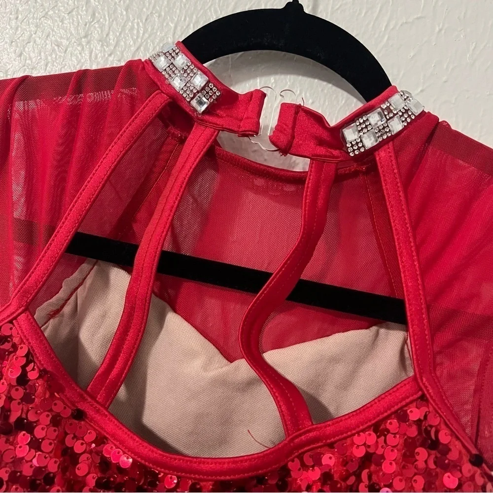 Weissman Tightrope Dance Costume LC Large (12-14) Vibrant Red and Classic Black